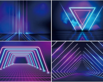 3D Aperture Stage Light Future Sense Electronic Beam Laser Spray Photography Backdrop Custom Neon Glow Fashion Party Background Photo Studio