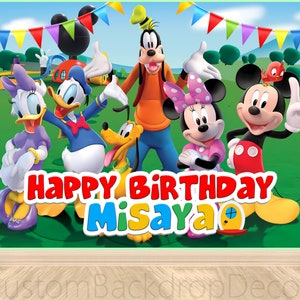 Sfondo fotografico con topo dei cartoni animati, Topolino e Minnie, sfondo Disney, sfondo con Paperino e Daisy, sfondo per baby shower, banner personalizzato