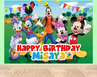 Cartoon Mouse Mickey Minnie Photography Backdrop,Disney Backdrop,Donald Duck Daisy Birthday Baby shower Decor Background Personalized Banner