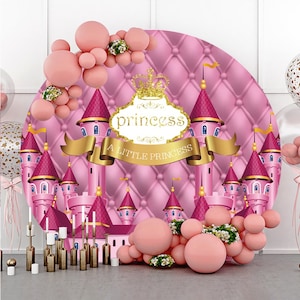 Round Princess Castle Photography Backdrop,Cartoon Kids Birthday Party Decor Baby shower Circle Background Photo Studio prop,Custom backdrop