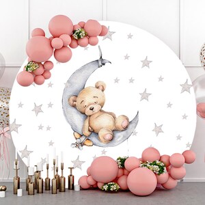 Sfondo fotografico rotondo con orsi carini e stelle lunari, festa di compleanno, baby shower, cerchio in vinile e poliestere, sfondo per studio fotografico