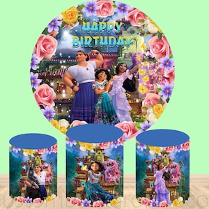 Cartoon Disney Princess Decor Cylinder Cover Backdrop,Magic Whole House Girl Birthday Party Baby Shower Decor Round Background photo Booth