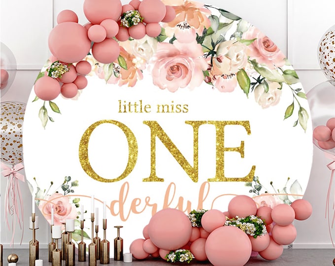Little Miss One Derful Round Floral Birthday Backdrop