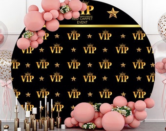 Repeat VIP Round Photography Backdrop,Birthday Party Ceremony Decor Circle Background Photo Booth Studio Props,Black Golden Custom backdrop