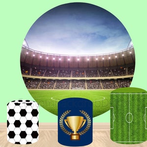 Football field themed Cylinder Cover Backdrop,Football Boy Birthday Party Baby Shower Decor Round Background,Plinth Cover Elastic backdrop