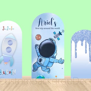 Astronaut Space Arch Wall Cover Backdrop Blue Boy Kids Birthday Party Arch Background Panel Glitter Stars Chiara Arch Backdrop Elastic Cover