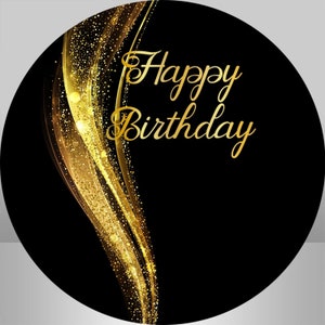 Round Black and Gold Birthday Photography Backdrop,Adult Kids Birthday Party Decor Circle Background Photo Booth Studio prop,Custom backdrop