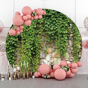 Green Leaves With Grey Circle Birthday Party Backdrop main image 0