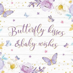 Purple Butterfly Photography Backdrop,Floral White Wood Girl Birthday Party Baby shower background Photo Booth Studio props,Custom Backdrop