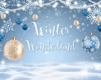 Fondo de fotografía de nieve helada de país de las maravillas invernal, fondo azul de copo de nieve, fiesta de cumpleaños, decoración de Feliz Navidad, fondo para fotomatón, estudio