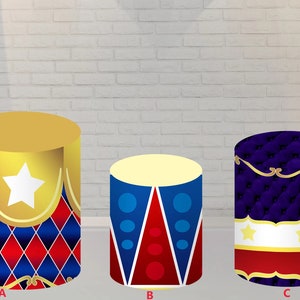 Firework Circus Carnival Cylinder Cover Backdrop,kids Birthday Party Portrait Baby Shower Polyester Background,Plinth Cover Elastic backdrop