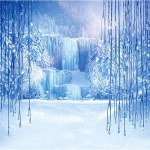 Sfondo fotografico di neve e ghiaccio invernale, sfondo per studio fotografico in vinile per feste di compleanno di principesse dei cartoni animati, sfondo decorativo con neve ghiacciata blu