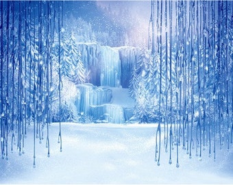 Fondo de fotografía de nieve helada de invierno, fondo de vinilo para estudio fotográfico de fiesta de cumpleaños de princesa de dibujos animados, decoración de fondo de nieve congelada azul