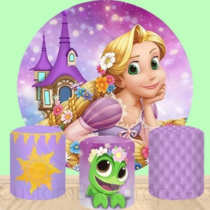 Rapunzel Tangled Round Backdrop Banner Princess Cylinder Cover Backdrop,Girl Birthday Party Baby Shower Decor Round Background photo Booth