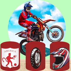Motorcycle Elastic Cylinder Cover Backdrop,Black and White Grid Racing Round Backdrop,Boy Birthday Party Decor Round Background photo Booth