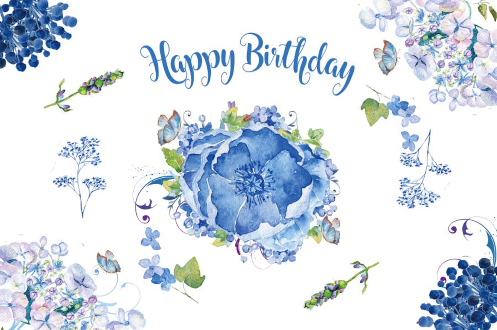 Blue Flowers Happy Birthday Wedding Photography Backdropskids | Etsy