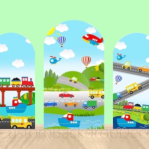 Vervoer Auto Thema Boog Muur Cover Achtergrond Cartoon Jongens Verjaardagsfeestje Boog Achtergrond Panel Baby Shower Boog Achtergrond Elastische Hoes: