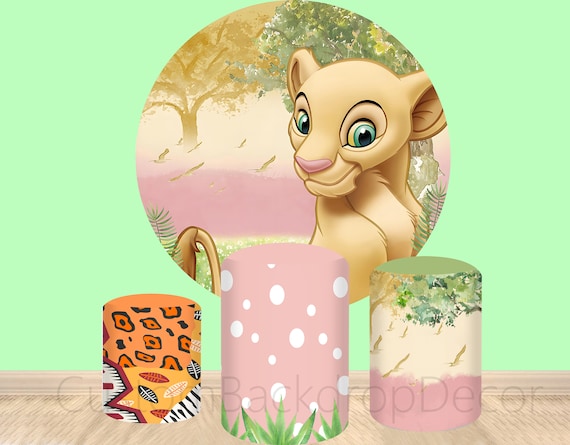 Décoration Fond Photo Rond Le Roi Lion - Pour Fête Anniversaire Ou Baby Shower