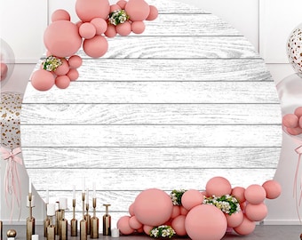 Round White Wood Wall Photography Backdrop,Wedding Bridal Baby Shower Decor Circle Background Photo Booth Studio prop,Custom backdrop banner
