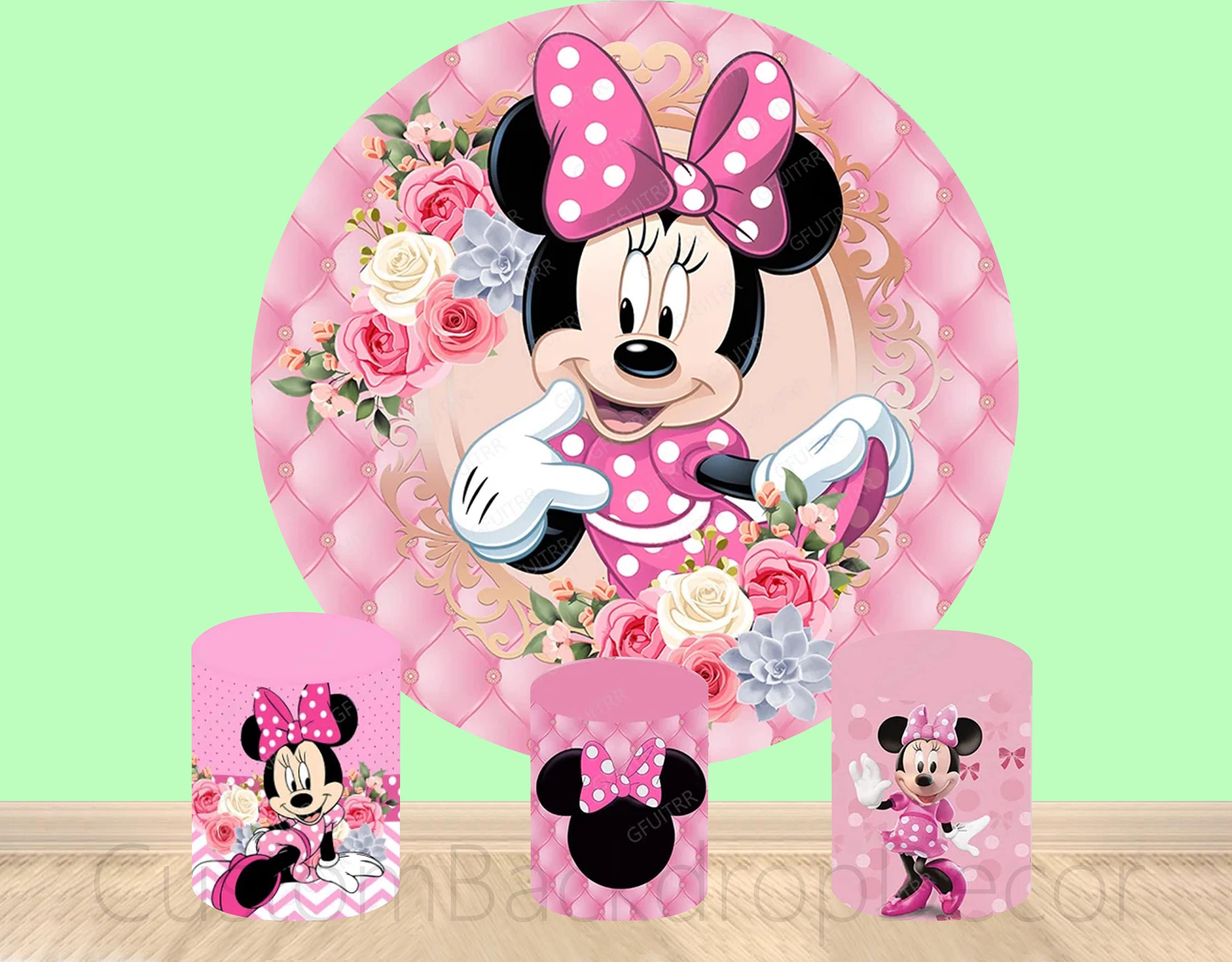 Pink Minnie Cylinder Cover Backdrop,Cut Pink Rose Kids Girl Birthday Party  Baby Shower Decor Round Background photo Booth,Cartoon backdrop - Etsy  México, image size:3000x2342