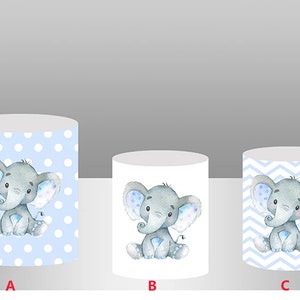 Elephant Party Cylinder Cover Backdrop,Kid 1st Birthday Party Baby Shower Newborn Polyester Background,Custom Plinth Covers Elastic backdrop