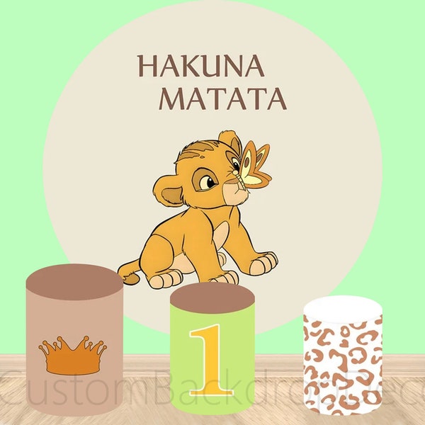 Simba Round Backdrop Banner Lion King Cylinder Cover Backdrop,Cartoon Kids 1st Birthday Party Baby Shower Decor Round Background photo Booth