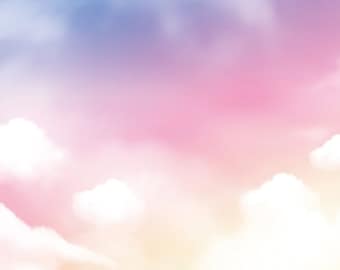 Pastel Sky and Clouds Photography Backdrops,Rainbow Birthday Baby Shower Background Decor Kids Party Vinyl Backdrops Printed Banner
