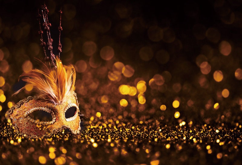 Gold Mask Masquerade Birthday Party Round Backdrop