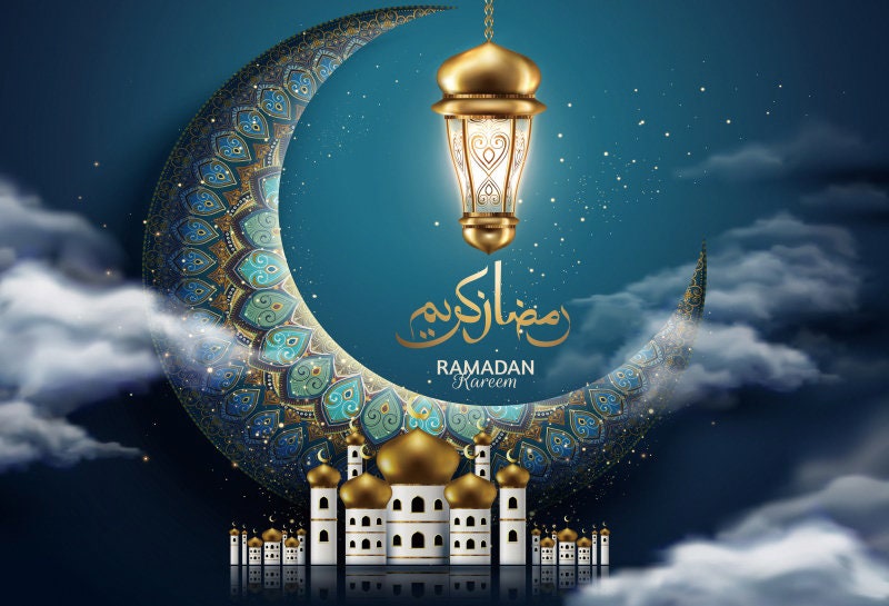 Ramadan Mubarak Banner Gold Stella Luna Lanterna Ramadan Ghirlanda Decorazioni, EID Mubarak Cartello islamico Decorazione per Eid Festival Party Decorazione Ramadan Kareem