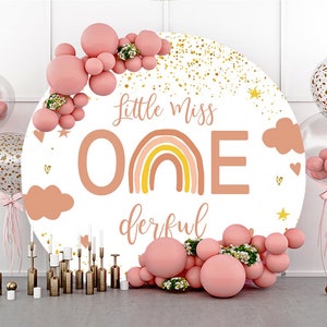 Bohemian Rainbow Little Miss Onederful Round Photography Backdrop,Birthday party Baby shower Decor Circle Photo Background,Custom Backdrop