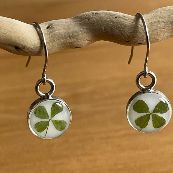 Four Leaf Clover Earrings, St. Patrick's Day Jewelry, Gift for Irish, Real 4 Leaf Clover, Shamrock Earrings