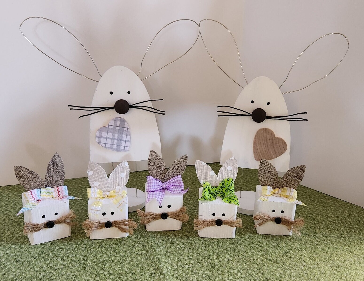 Wood Block Bunnies Table Decor Etsy