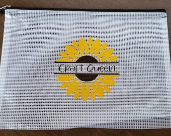 Vinyl Mesh Project Bags for Cross Stitch/Needle Art - Sunflower with Custom Name