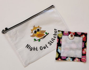 Vinyl Project Bag with Thread Keeper - Night Owl Stitcher