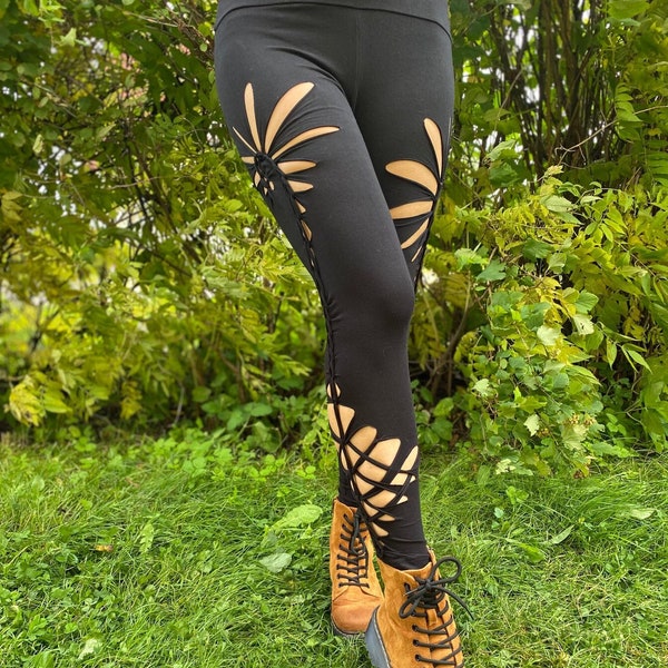 Slit weave Leggings/tribal Cotton Leggings/Cut Out Leggings/Steam punk/Yoga/Organic/Butterfly leggings/Rave/Premium/Psytrance/Punk/Asterya