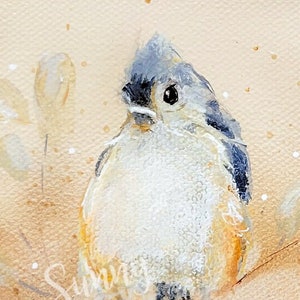 ACEO Print oil painting Tufted Titmouse Bird wildlife animal Miniature