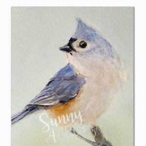 ACEO Bird Art Print Tufted Titmouse bird my original painting bird lover gift wildlife animals chickadees for him her miniature art prints