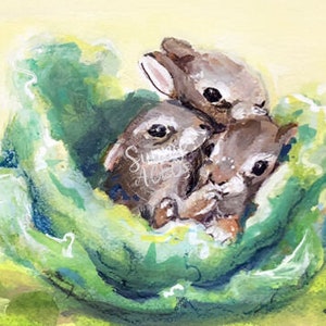 ACEO card Bunny Rabbit art print, girl baby's room decor, bunnies wildlife print, nursery wall art, baby shower gift