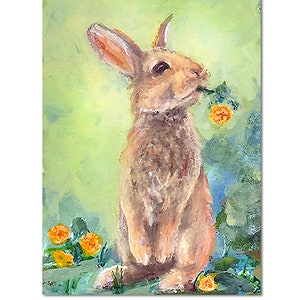 ACEO card Bunny Rabbit wall art, little miniature art, mini painting, artist trading cards, collectible, frame and hang a collection!