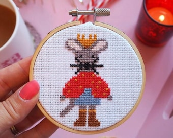 Christmas Mouse cross stitch kit for beginners, DIY Nutcracker ballet ornaments, Holiday craft for kids, Stitching gift for crafter