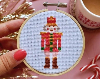 Christmas Cross Stitch Kit for beginners, Christmas craft for children, Make your own Nutcracker ornament kit, DIY festive home decor