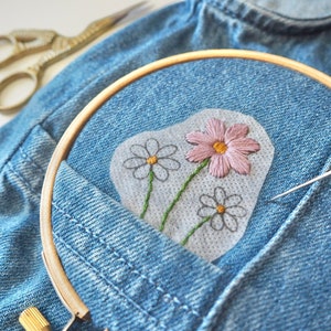 Floral Stick and Stitch Embroidery Patches, Printed sewing patterns, Stitching gift, Sustainable gift