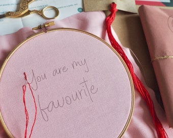 You Are My Favourite Pale Pink Embroidery Kit, DIY Craft Kit for Beginners, Galentines Gift for Best Friend, Letterbox Gift for Sister