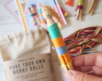 Make your own worry doll kit, Mental health activities for kids, Easy DIY craft for toddlers, Anxiety relief, Back to school gift