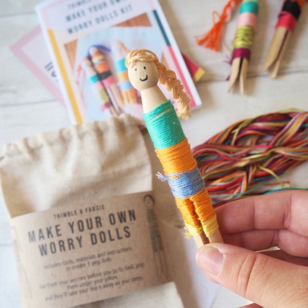 Make your own worry doll kit, Mental health activities for kids, Easy DIY craft for toddlers, Anxiety relief, Back to school gift