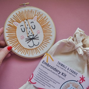 Lion Embroidery Kit, Beginner Craft, Children&#39;s Sewing Gift, Baby Shower Gift for New Mum, Jungle Nursery Decor