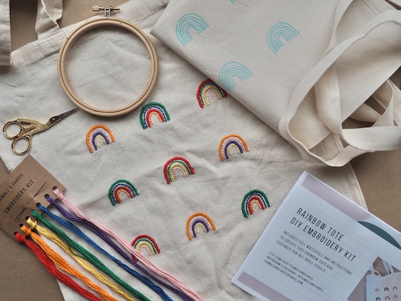 Rainbow Tote Bag DIY Hand Embroidery Kit for Beginners