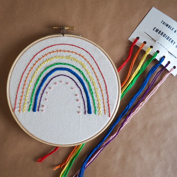 Rainbow Complete Hand Embroidery Kit / for Beginners, Kids & Adults / Hoop Art Kit / Craft Kit Gift
