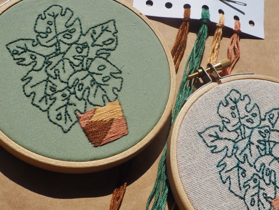 Monstera House Plant Complete Hand Embroidery Kit / for Beginners, Kids & Adults / Hoop Art Kit / Craft Kit Gift