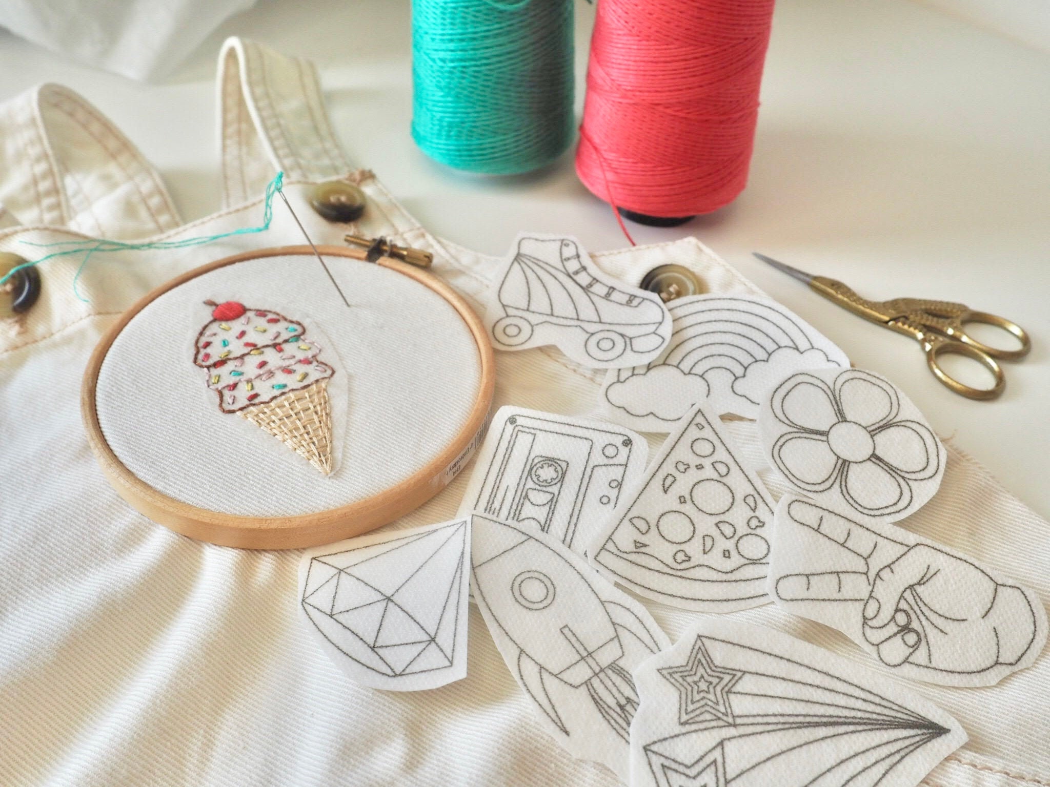 Retro Stick and Stitch Embroidery Patches, Sewing Gift, Printed